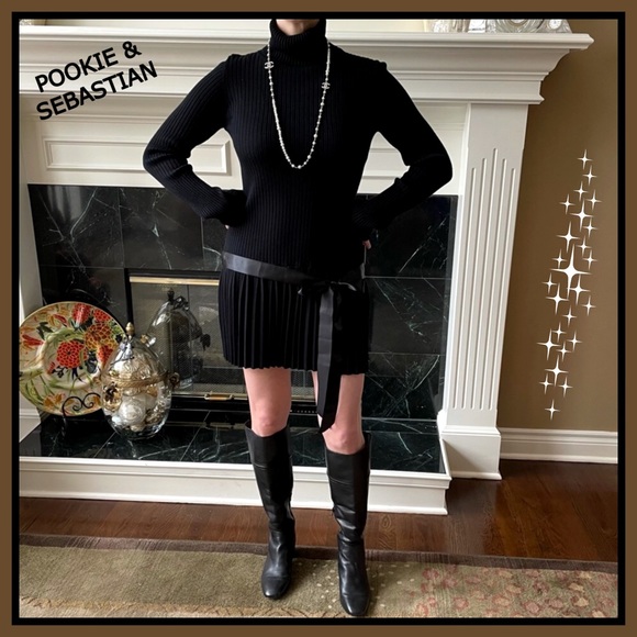 Pookie & Sebastian Dresses & Skirts - Pookie & Sebastian Drop Waist Black Sweater Dress